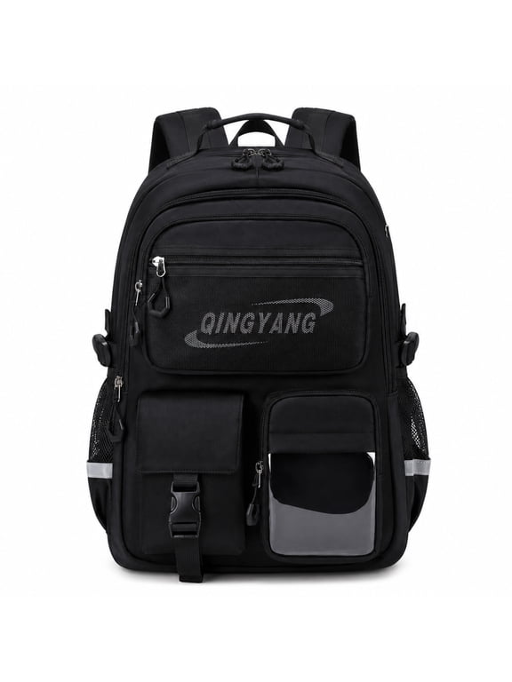 Boys School Backpack for Ages 10-22, Waterproof Laptop Bookbag Large Daypack with Reflective Strips for Middle High School College, Black