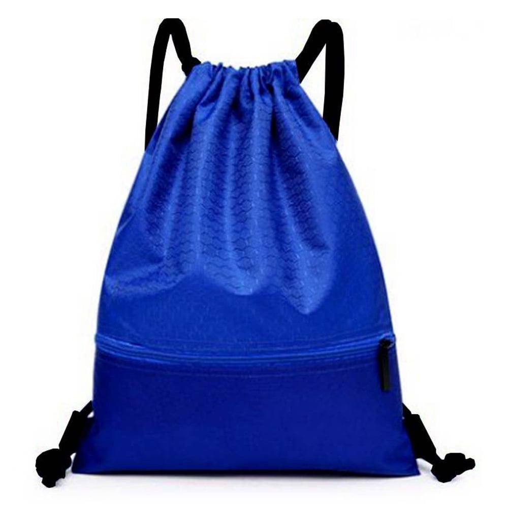 Drawstring Backpack Waterproof Rope Bag Sports Fitness Bag With Side  Pockets For Men Women blue