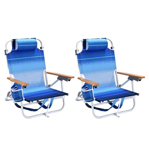 Backpack Beach Chairs for Adults 2 Pack, Beach Towel Backpack Beach Chairs with 5-Position Adjustable, Folding Beach Chair with Pouch Folding and Cup Holder, 600D Oxford Cloth