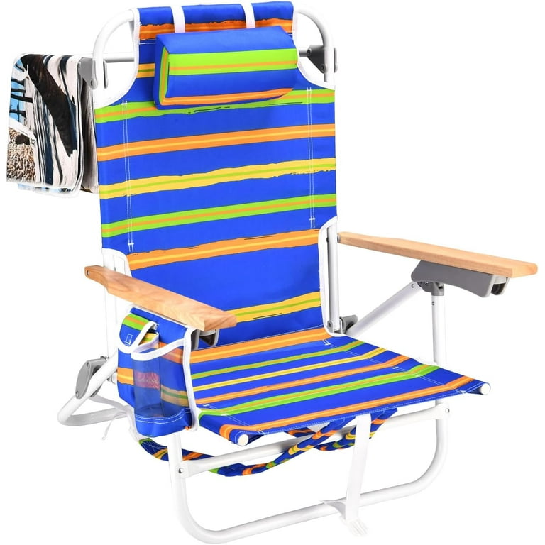 Backpack Beach Chairs for Adults Capacity 300 Lb Low 5 Position Beach Chair with Pouch Straps Folding Lightweight Reclining Aluminum Wide Lay Flat Single Black Print Walmart