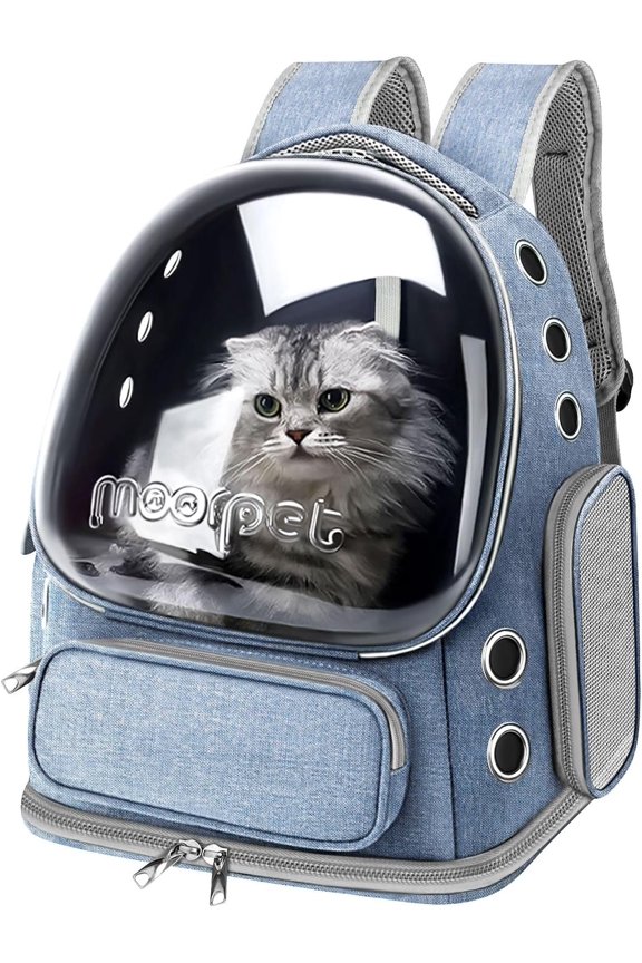 Backpack Carrier, Breathable Bubble Backpack Large Space Carrier Backpack for Kitty Small , Foldable Airline Approved Backpack, Transparent Pet Travel Backpack Up to 20 lbs (Blue)
