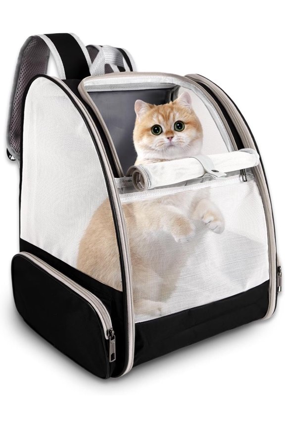 Backpack Carrier,Pet Carrier Airline Approved for Small Puppy Kitten Bunny,Ventilated Mesh Design Backpack for Hiking Camping Travel Bag (Black)