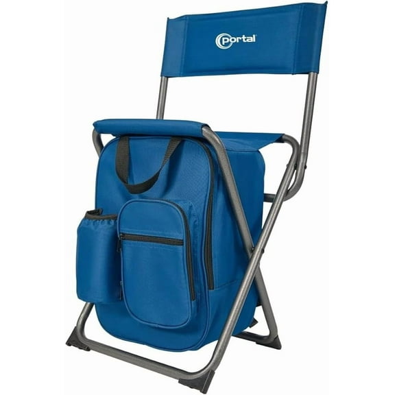 Backpack Cooler Chair with Backrest Folding Camping Stool Compact for Outdoors Hiking Hunting Travel 225 Lb Capacity Blue