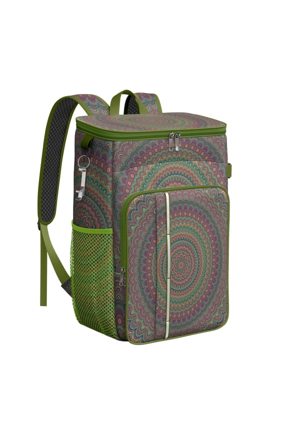 Backpack Cooler Mandala Dreamy Pattern, Geometric Healing Trippy Insulated Cooler Bag, Leak Proof Waterproof Lunch Backpack for Picnic Camping Beach Work