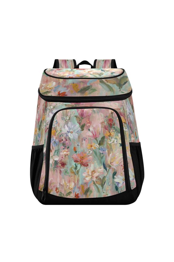 Backpack Cooler lunch bag 36 Can Capacity Insulated Bag for Camping, Beach, Hiking & Travel Abstract Pink Floral Pattern