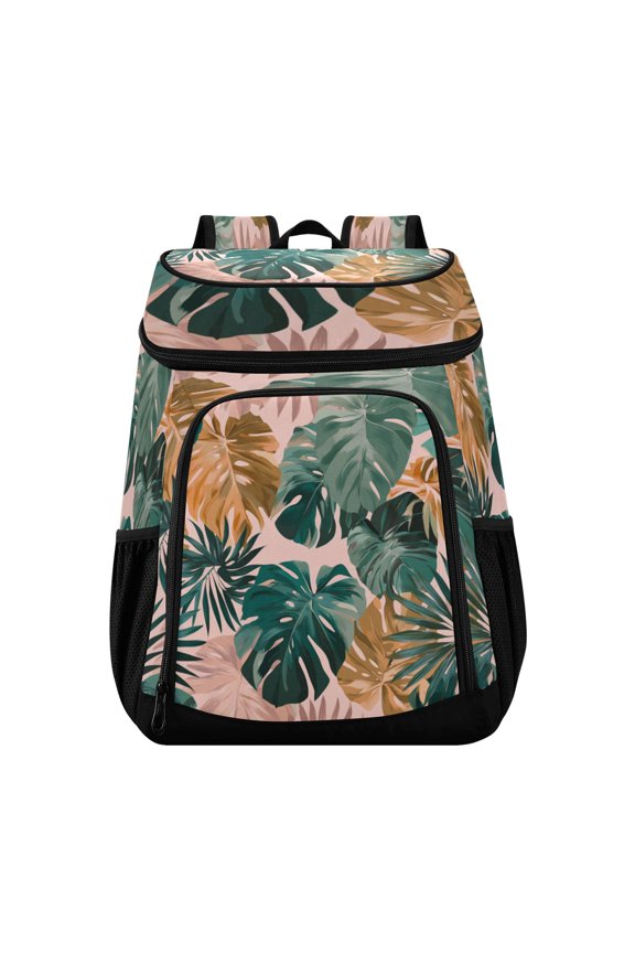Backpack Cooler lunch bag 36 Can Capacity Insulated Bag for Camping, Beach, Hiking & Travel Abstract Tropical Leaves Pattern