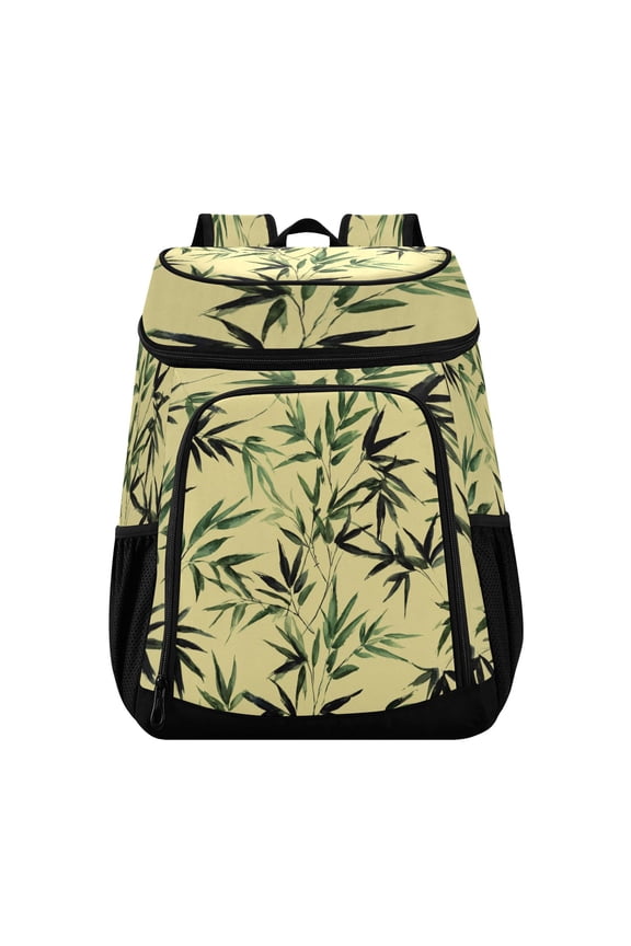 Backpack Cooler lunch bag 36 Can Capacity Insulated Bag for Camping, Beach, Hiking & Travel Bamboo and Green Leaves