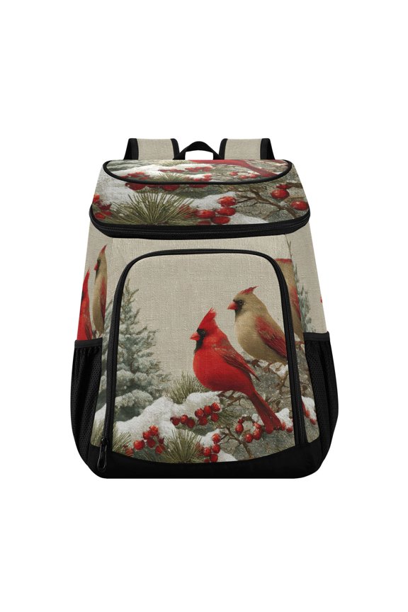 Backpack Cooler lunch bag 36 Can Capacity Insulated Bag for Camping, Beach, Hiking & Travel Bird and Snow-covered Trees
