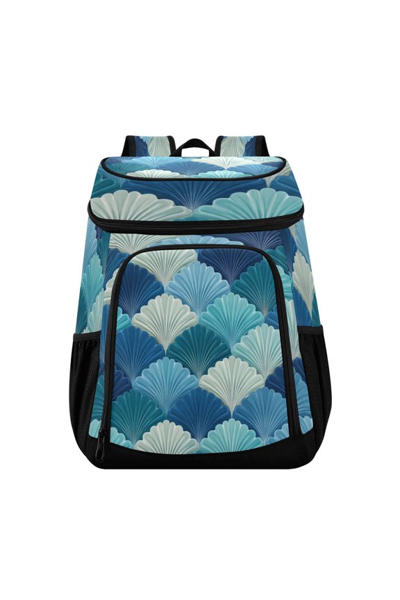 Backpack Cooler lunch bag 36 Can Capacity Insulated Bag for Camping, Beach, Hiking & Travel Blue Fan-shaped Shapes