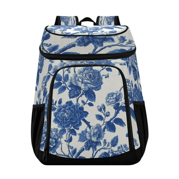 Backpack Cooler lunch bag 36 Can Capacity Insulated Bag for Camping, Beach, Hiking & Travel Blue Floral