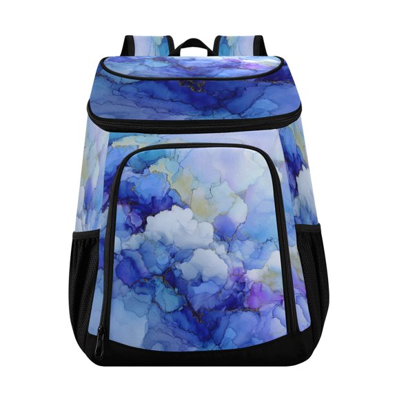 Backpack Cooler lunch bag 36 Can Capacity Insulated Bag for Camping, Beach, Hiking & Travel Blue Ink Clouds