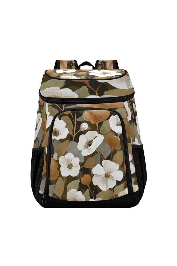 Backpack Cooler lunch bag 36 Can Capacity Insulated Bag for Camping, Beach, Hiking & Travel Camouflage White Flowers