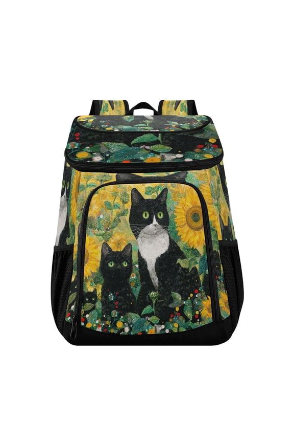 Backpack Cooler lunch bag 36 Can Capacity Insulated Bag for Camping, Beach, Hiking & Travel Cats in Sunflowers Garden