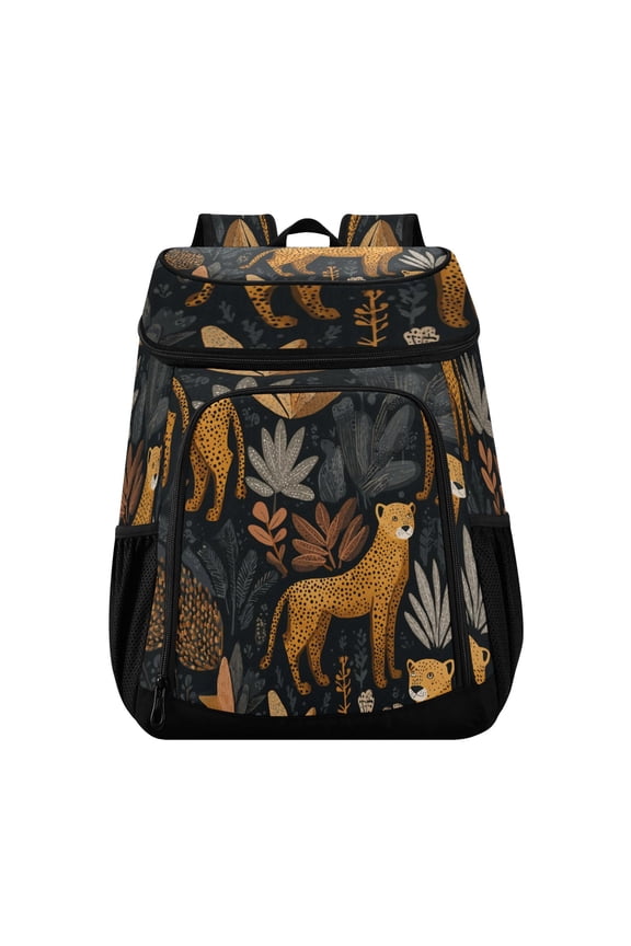 Backpack Cooler lunch bag 36 Can Capacity Insulated Bag for Camping, Beach, Hiking & Travel Cheetahs and Jungle Foliage Pattern