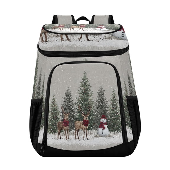 Backpack Cooler lunch bag 36 Can Capacity Insulated Bag for Camping, Beach, Hiking & Travel Christmas Deer and Snowmen