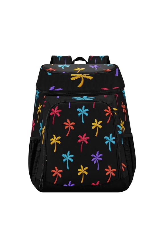 Backpack Cooler lunch bag 36 Can Capacity Insulated Bag for Camping, Beach, Hiking & Travel Colorful Palm Tree Icons