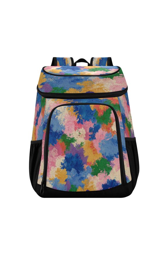 Backpack Cooler lunch bag 36 Can Capacity Insulated Bag for Camping, Beach, Hiking & Travel Colorful Splashes and Brushstrokes