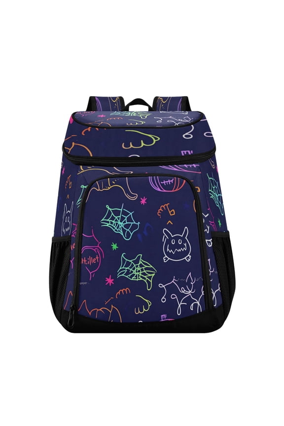 Backpack Cooler lunch bag 36 Can Capacity Insulated Bag for Camping, Beach, Hiking & Travel Cute Cartoon Cat Spider Web