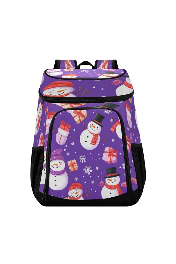 Backpack Cooler lunch bag 36 Can Capacity Insulated Bag for Camping, Beach, Hiking & Travel Cute Cartoon Snowmen Pattern