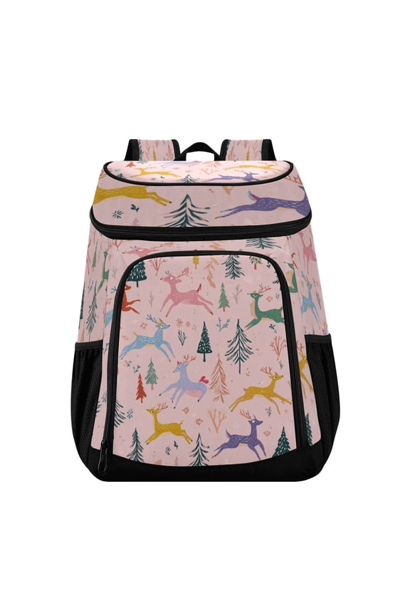 Backpack Cooler lunch bag 36 Can Capacity Insulated Bag for Camping, Beach, Hiking & Travel Cute Deer and Christmas Trees
