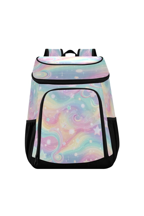 Backpack Cooler lunch bag 36 Can Capacity Insulated Bag for Camping, Beach, Hiking & Travel Cute Pastel Rainbow Background