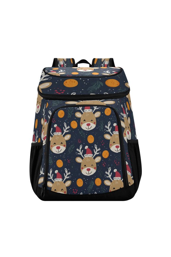 Backpack Cooler lunch bag 36 Can Capacity Insulated Bag for Camping, Beach, Hiking & Travel Cute Reindeer Pattern