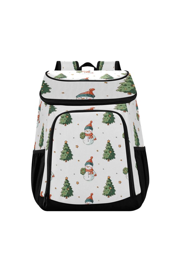 Backpack Cooler lunch bag 36 Can Capacity Insulated Bag for Camping, Beach, Hiking & Travel Cute Snowman and Christmas Tree