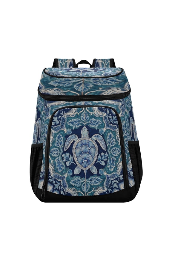 Backpack Cooler lunch bag 36 Can Capacity Insulated Bag for Camping, Beach, Hiking & Travel Dark Teal Turtle Pattern