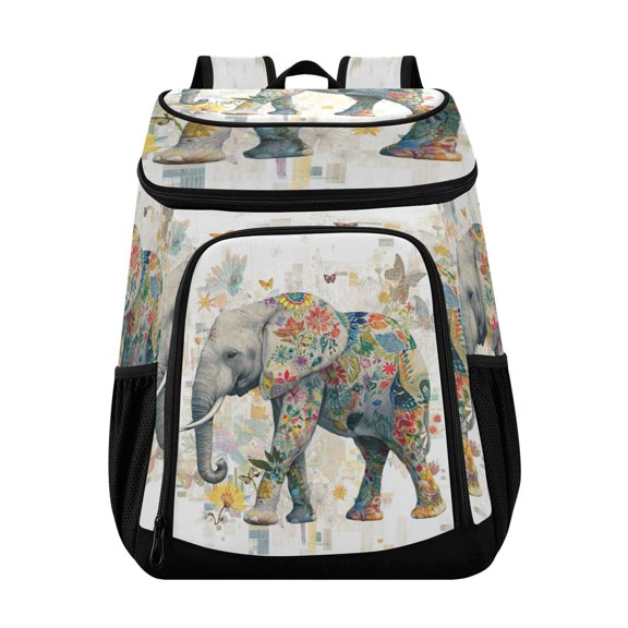 Backpack Cooler lunch bag 36 Can Capacity Insulated Bag for Camping, Beach, Hiking & Travel Elephant with Colorful Floral