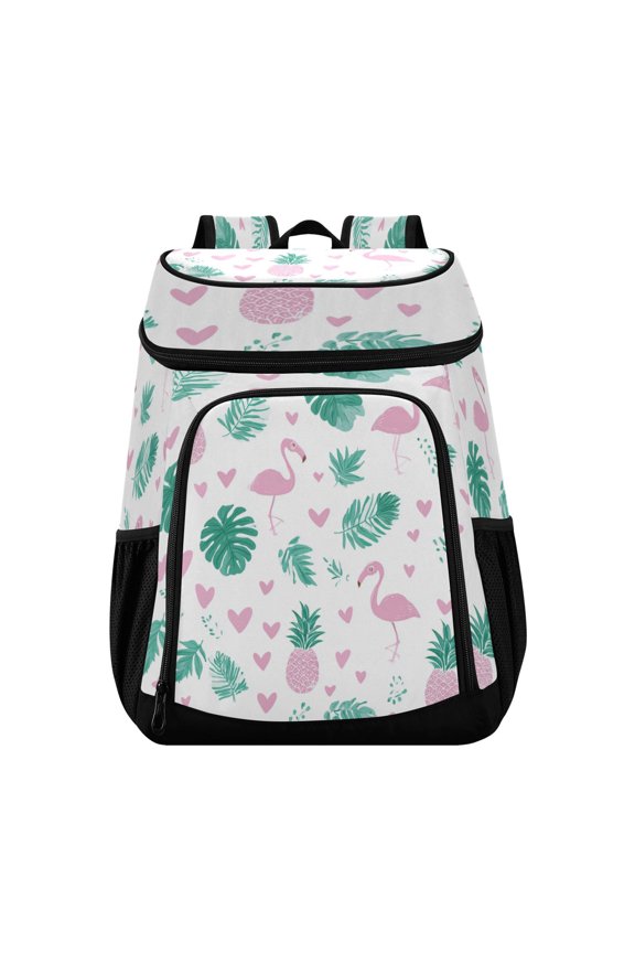 Backpack Cooler lunch bag 36 Can Capacity Insulated Bag for Camping, Beach, Hiking & Travel Flamingo and Palm Leaves