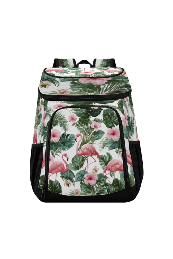 Backpack Cooler lunch bag 36 Can Capacity Insulated Bag for Camping, Beach, Hiking & Travel Flamingo and Tropical Leaves