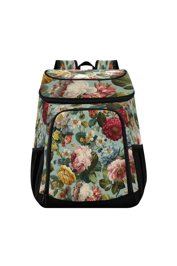 Backpack Cooler lunch bag 36 Can Capacity Insulated Bag for Camping, Beach, Hiking & Travel Floral Pattern with Roses