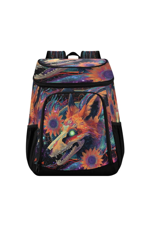 Backpack Cooler lunch bag 36 Can Capacity Insulated Bag for Camping, Beach, Hiking & Travel Fox Skull
