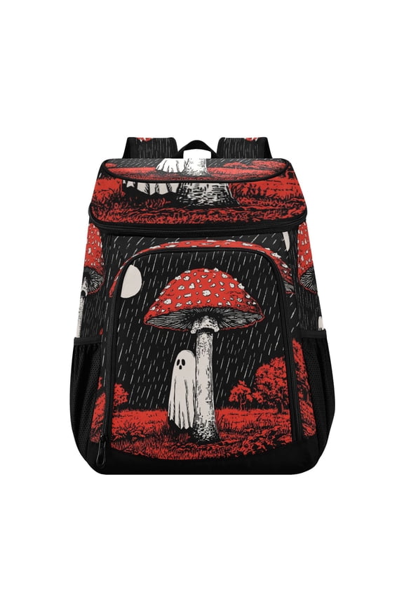 Backpack Cooler lunch bag 36 Can Capacity Insulated Bag for Camping, Beach, Hiking & Travel Ghost Standing under A Mushroom