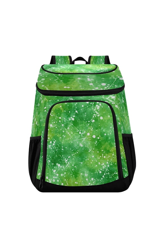 Backpack Cooler lunch bag 36 Can Capacity Insulated Bag for Camping, Beach, Hiking & Travel Green Ink Splatter Pattern
