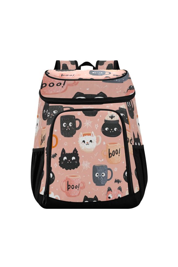 Backpack Cooler lunch bag 36 Can Capacity Insulated Bag for Camping, Beach, Hiking & Travel Halloween Coffee Mug Pattern