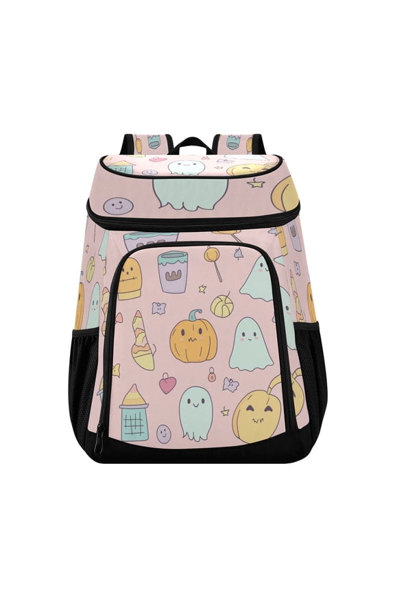 Backpack Cooler lunch bag 36 Can Capacity Insulated Bag for Camping, Beach, Hiking & Travel Halloween Pink Elements