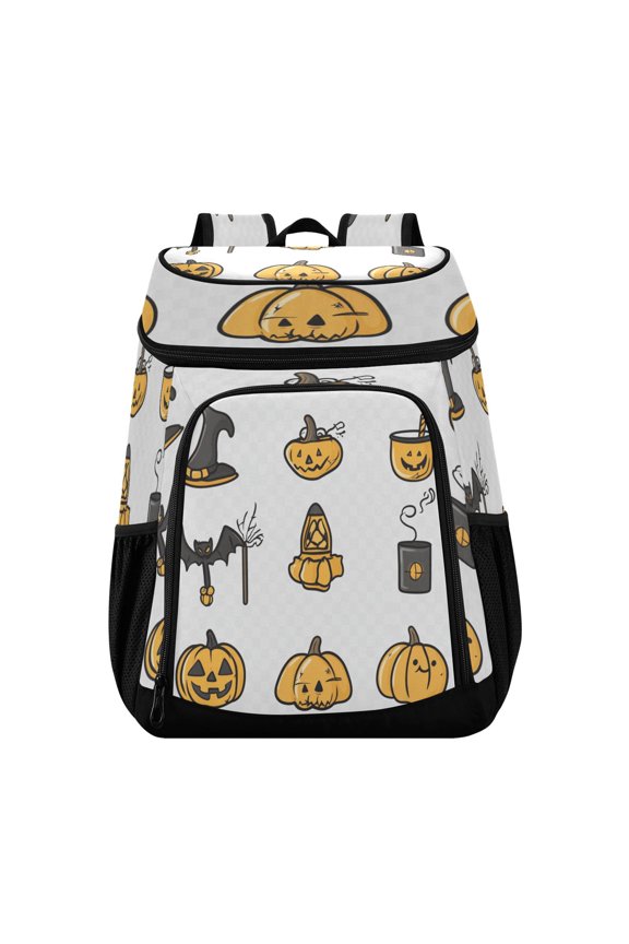 Backpack Cooler lunch bag 36 Can Capacity Insulated Bag for Camping, Beach, Hiking & Travel Halloween Pumpkins and Other Icons