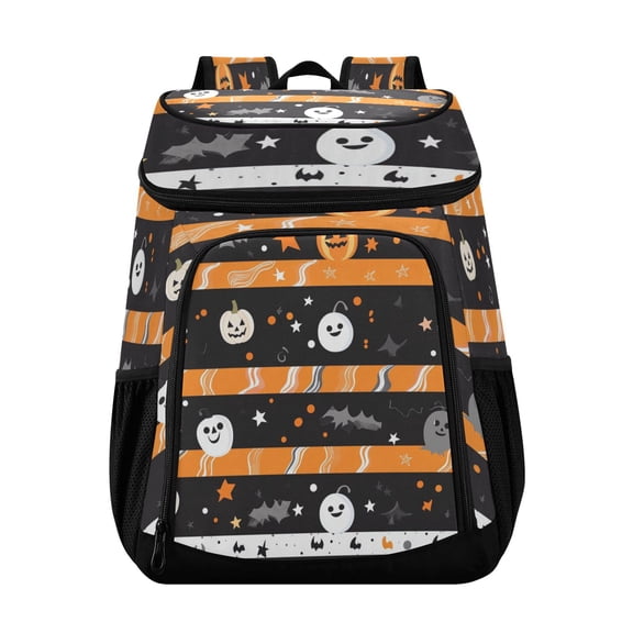 Backpack Cooler lunch bag 36 Can Capacity Insulated Bag for Camping, Beach, Hiking & Travel Halloween Stripes Element