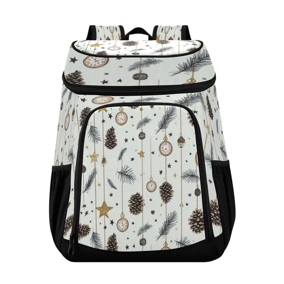 Backpack Cooler lunch bag 36 Can Capacity Insulated Bag for Camping, Beach, Hiking & Travel Hanging Clocks and Pine Cones