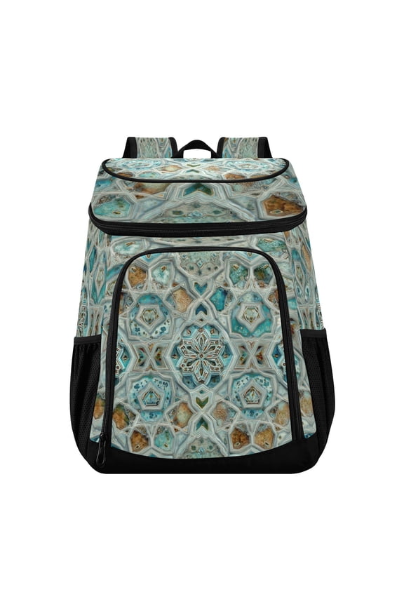 Backpack Cooler lunch bag 36 Can Capacity Insulated Bag for Camping, Beach, Hiking & Travel Intricate Pastel Blue Pattern