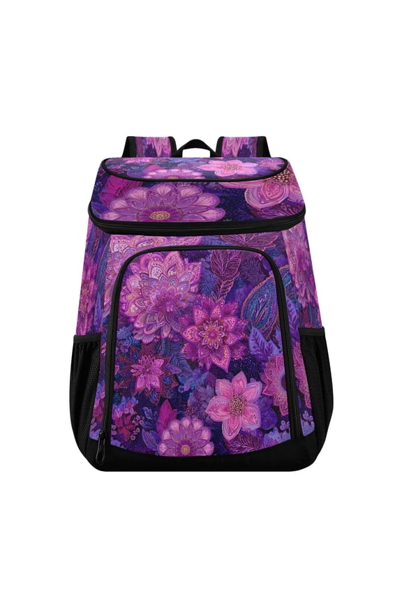 Backpack Cooler lunch bag 36 Can Capacity Insulated Bag for Camping, Beach, Hiking & Travel Lavender Bohemian Pattern