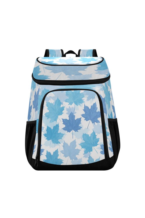 Backpack Cooler lunch bag 36 Can Capacity Insulated Bag for Camping, Beach, Hiking & Travel Light Blue Maple Leaves