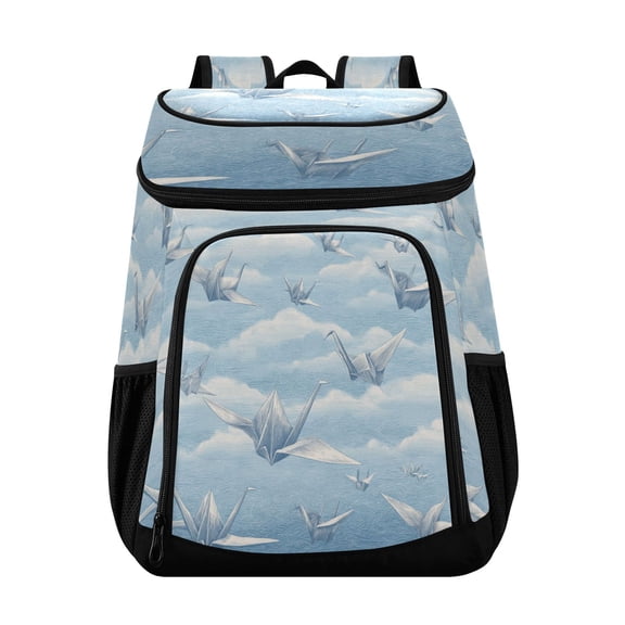 Backpack Cooler lunch bag 36 Can Capacity Insulated Bag for Camping, Beach, Hiking & Travel Light Blue Paper Cranes
