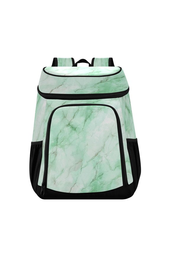 Backpack Cooler lunch bag 36 Can Capacity Insulated Bag for Camping, Beach, Hiking & Travel Light Green Marble Texture Pattern