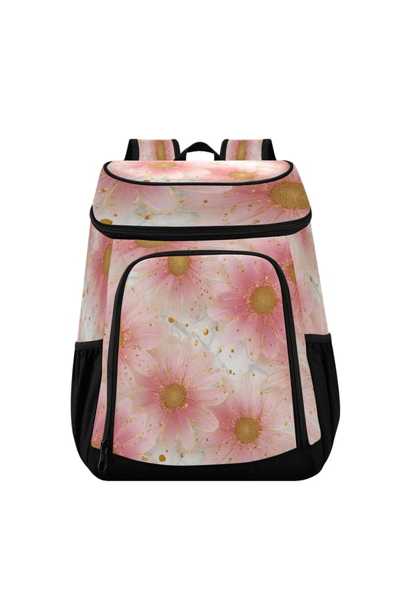 Backpack Cooler lunch bag 36 Can Capacity Insulated Bag for Camping, Beach, Hiking & Travel Light Pink Daisies