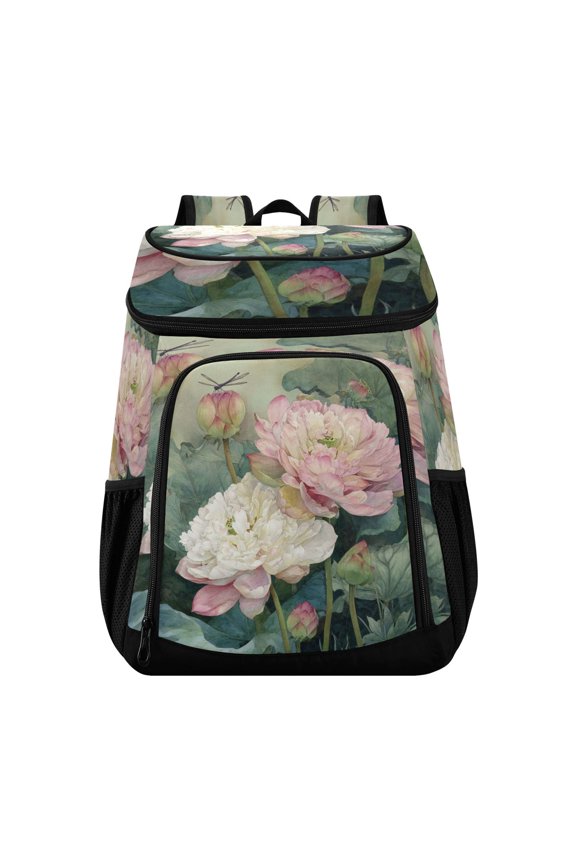 Backpack Cooler lunch bag 36 Can Capacity Insulated Bag for Camping, Beach, Hiking & Travel Light Pink Lotus