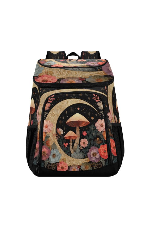 Backpack Cooler lunch bag 36 Can Capacity Insulated Bag for Camping, Beach, Hiking & Travel Mushroom and Crescent Moon