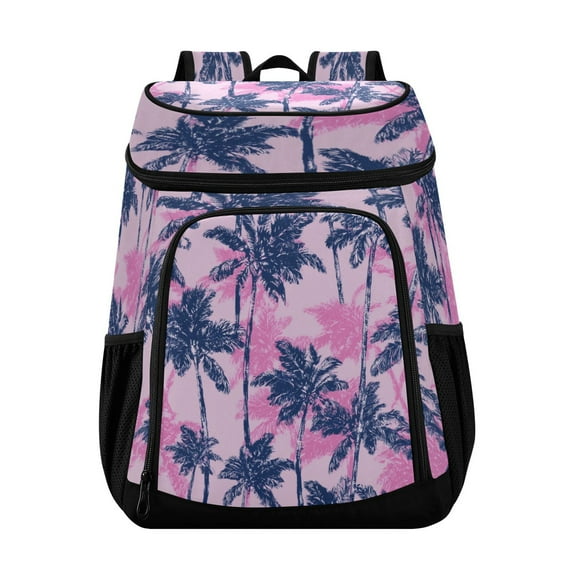 Backpack Cooler lunch bag 36 Can Capacity Insulated Bag for Camping, Beach, Hiking & Travel Navy Blue Palm Tree