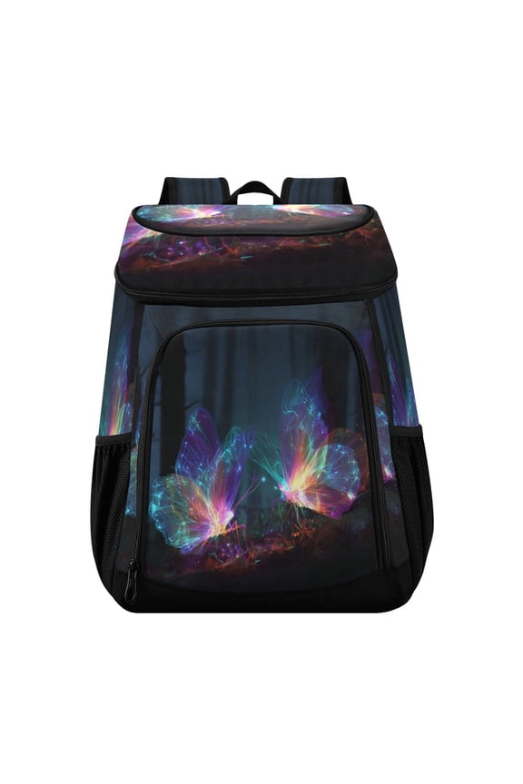Backpack Cooler lunch bag 36 Can Capacity Insulated Bag for Camping, Beach, Hiking & Travel Neon Butterfly